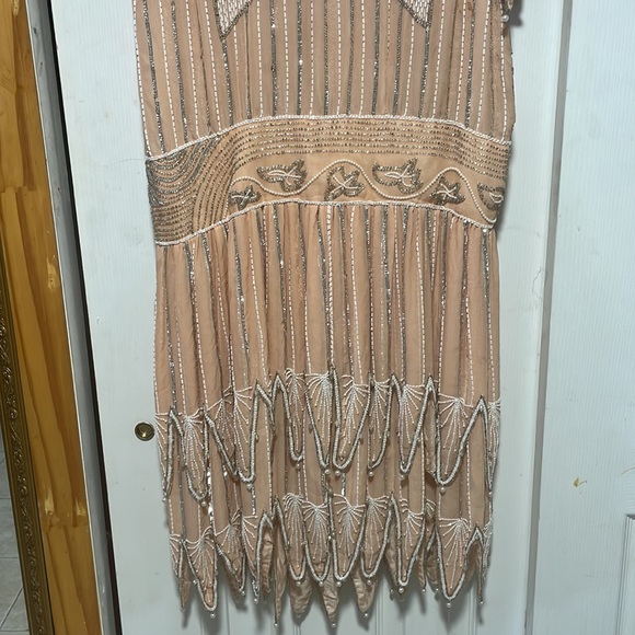 Beautiful vintage bead & pearl embroidered silk pink dress very josephine baker - Picture 3 of 10